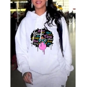 Lovely Casual Hooded Collar Print White Hoodie