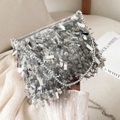 lovely Trendy Chain Strap Silver Crossbody Bag