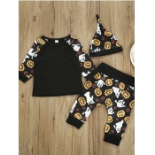 Lovely Casual O Neck Print Patchwork Black Boy Two