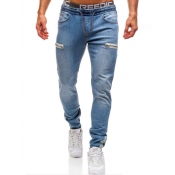 Lovely Men Stylish Fold Design Blue Jeans