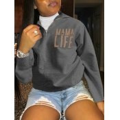 Lovely Casual Letter Print Zipper Design Grey Hood