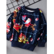 Lovely Sweet O Neck Cartoon Print Dark Blue Boy Ho