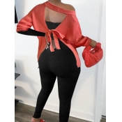 Lovely Stylish Backless Brick Red Sweater