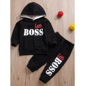 Lovely Boy Street Hooded Collar Print Black Two-pi