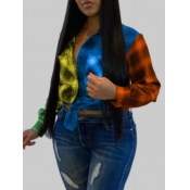 Lovely Plus Size Street Turndown Collar Grid Print
