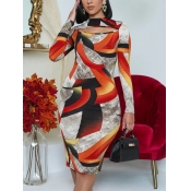 Lovely Casual Print Hollow-out Orange Knee Length 