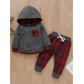 lovely Sportswear Hooded Collar Grid Print Patchwo