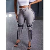 Lovely Trendy Patchwork Black Jeans