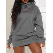 lovely Casual Hooded Collar Letter Print Grey Mini