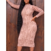 Lovely Trendy O Neck Print Light Pink Knee Length 