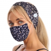 Lovely Floral Print Carbon Black Face Mask(With He