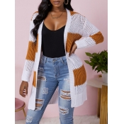 Lovely Leisure Striped Hollow-out Orange Cardigan