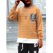 Lovely Casual O Neck Striped Drawstring Yellow Boy