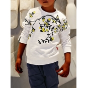 Lovely Leisure O Neck Plants Print White Boy Hoodi