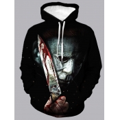 LW Men Street Hooded Collar Print Black Hoodie