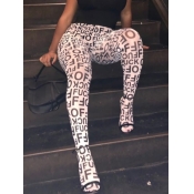 Lovely Street Letter Print Skinny White Leggings