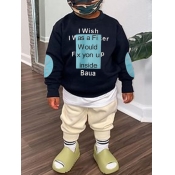 Lovely Casual O Neck Letter Print Black Boy Hoodie