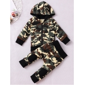 Lovely Casual Hooded Collar Camo Print Boy Two-pie