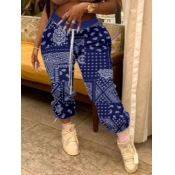 Lovely Casual Print Blue Plus Size Pants