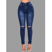 Lovely Trendy Hollow-out Deep Blue Jeans
