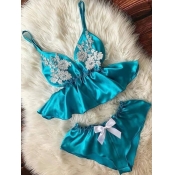 Lovely Sexy Spaghetti Strap Lace Patchwork Blue Sl