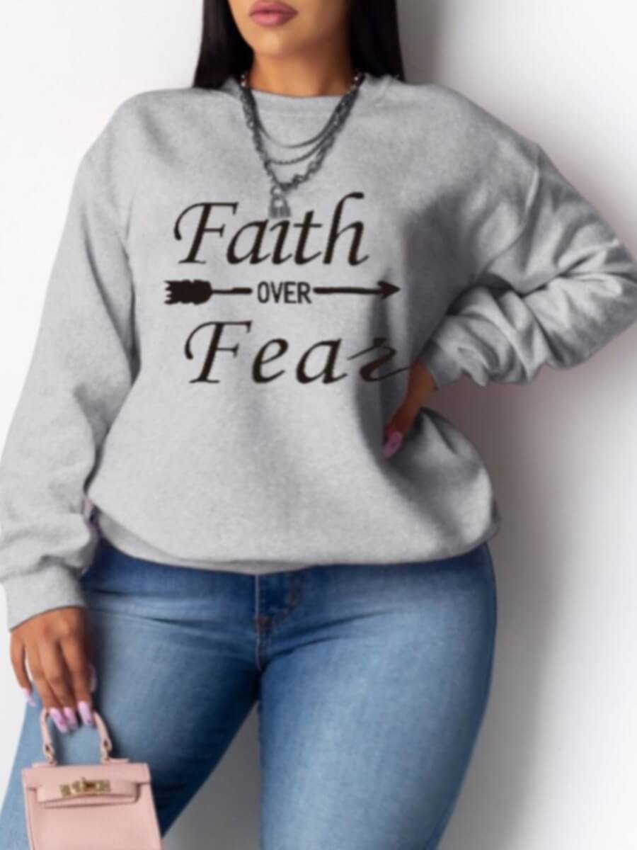 LW Plus Size Arrow Faith Letter Print Sweatshirt