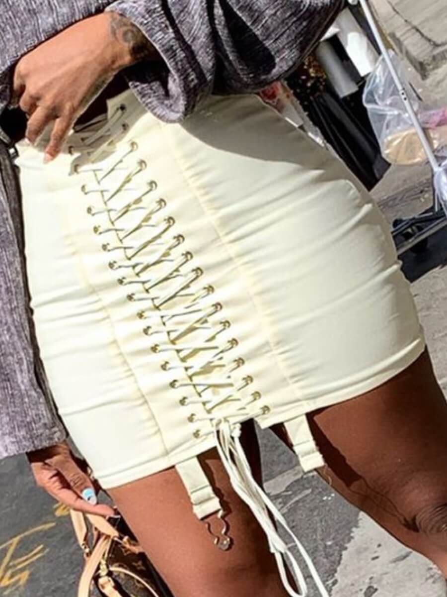 Lovely Stylish Bandage Design Apricot Skirt