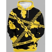 Lovely Men Street Hooded Collar Print Black Hoodie