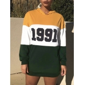 Lovely Casual Hooded Collar Letter Patchwork Green