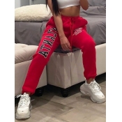 Lovely Street Letter Print Red Pants