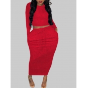 Lovely Casual O Neck Skinny Red Plus Size Two-piec