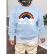 Lovely Trendy O Neck Rainbow Striped Baby Blue Boy