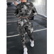 Lovely Casual Turtleneck Tie Dye Grey Two Piece Pa