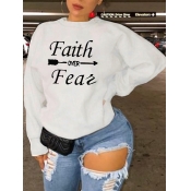 Lovely Casual O Neck Letter Print White Plus Size 