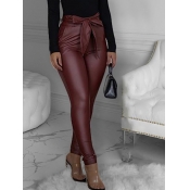 Lovely Trendy Lace-up Skinny Wine Red Pants