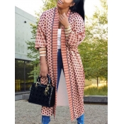 Lovely Casual Print Loose Pink Long Coat
