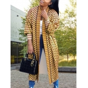 Lovely Casual Print Loose Light Coffee Long Coat