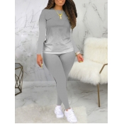 Lovely Plus Size Casual O Neck Gradient Print Grey