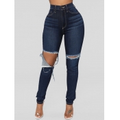 Lovely Street Hollow-out Skinny Blue Jeans