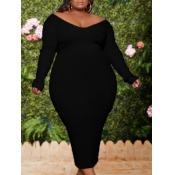 Lovely Casual V Neck Basic Black Ankle Length Plus