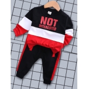 Lovely Casual O Neck Letter Print Patchwork Black 