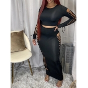 Lovely Street O Neck Hollow-out Black Two Piece Pa