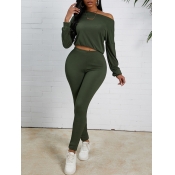 Lovely Leisure O Neck Basic Skinny Army Green Two 