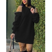 Lovely Casual Hooded Collar Hollow-out Black Mini 