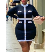 Lovely Sweet Patchwork Black Knee Length Plus Size