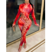 LW SXY Stylish Tie-dye Bandage Design Red One-piec