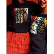 Lovely Girl Family O Neck Print Black Hoodie