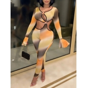 Lovely Trendy Tie-dye Skinny Yellow One-piece Jump