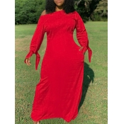 LW BASICS Plus Size Casual Loose Red Maxi Dress