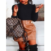 Lovely Girl Casual Turtleneck Buttons Design Black